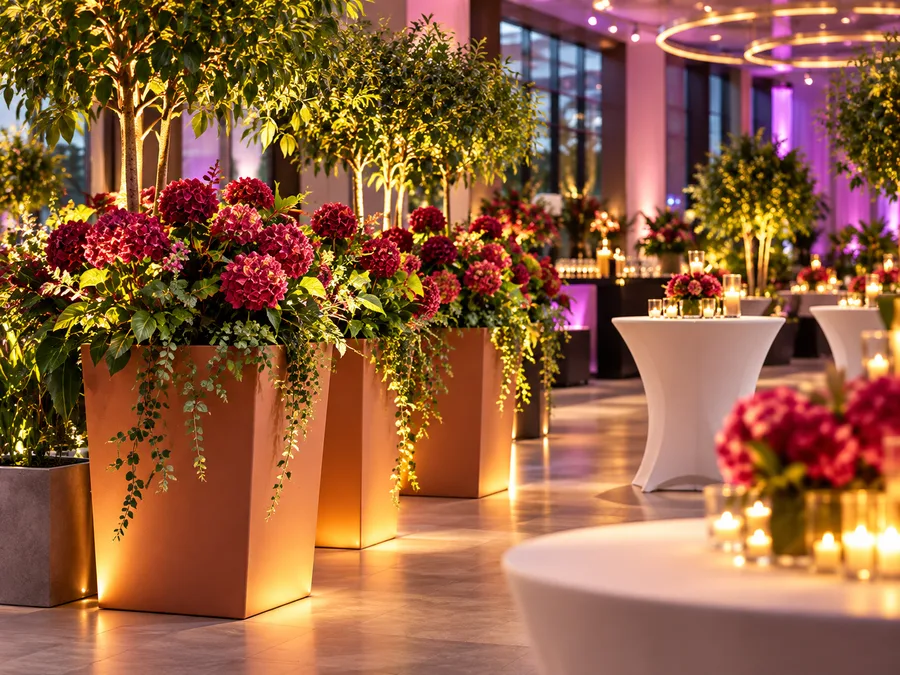 Stilvolle Event-Lounge mit floraler Begrünung